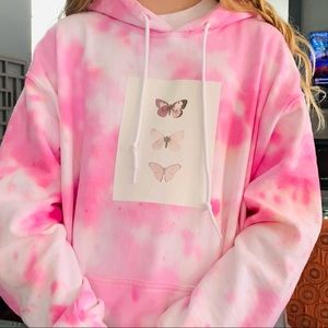 Pink tie dye hoodie with butterfly picture!